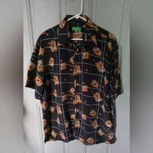 Men's Casual Black and Brown Geometric Shirt